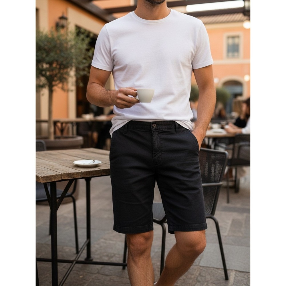 7 For All Mankind Mens Chino Shorts 33 Black Cotton Stretch Twill Casual Flat